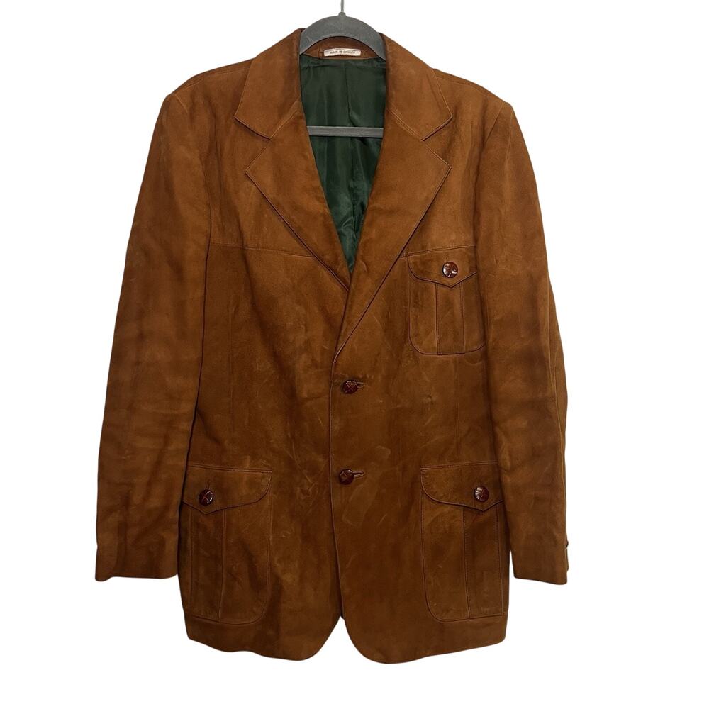 Vintage 70s Sills Leather Blazer Jacket Men’s Size 40 Brown Suede Sweden Western